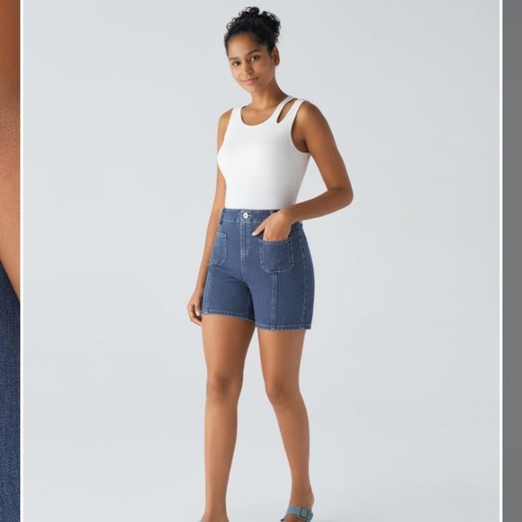 Halara Flex™ High Waisted Front Pockets Washed Stretchy Knit Denim Shorts - Picture 4 of 4